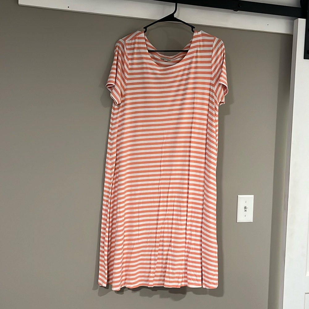 Peachy Pink and White Striped T Shirt Dress